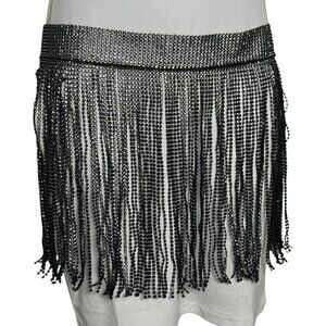 Rhinestone Metal fringe womens belt black crystal festival boho NWT 12th Tribe